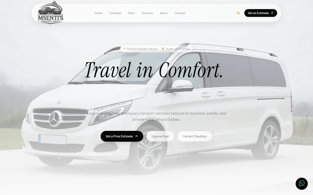 Msenti's Transport — screenshot of the live product
